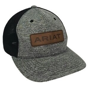 Ariat Fitted Hat Cap Black Gray Mesh Trucker L‑XL Leather Patch Western‎ Outdoor